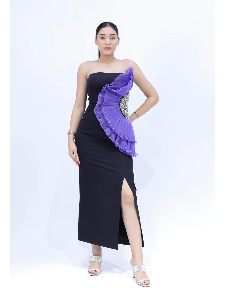 In Love Elegant Female Party Dress in Stretch Jersey Fabric with Stone Detailing.