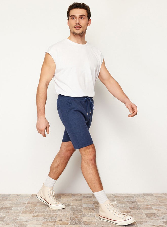 trendyol Navy Blue Regular/Normal Cut Basic Textured Plus Size Shorts & Bermudas - Image 4