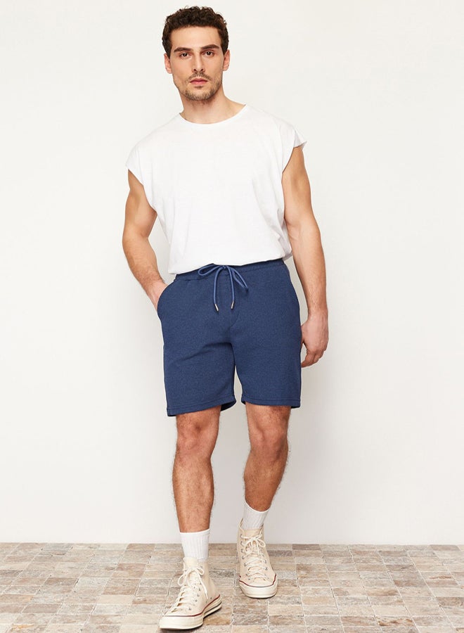 trendyol Navy Blue Regular/Normal Cut Basic Textured Plus Size Shorts & Bermudas - Image 3