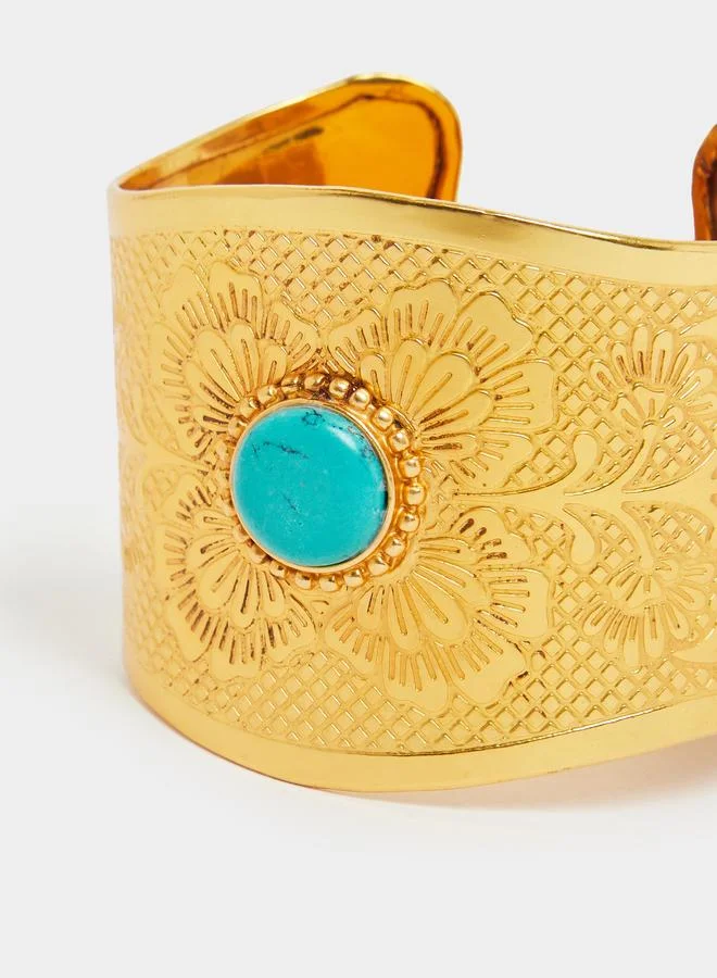 Styli Gold Cuff Bracelet with Turquoise Stone