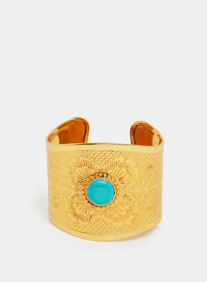 Styli Gold Cuff Bracelet with Turquoise Stone