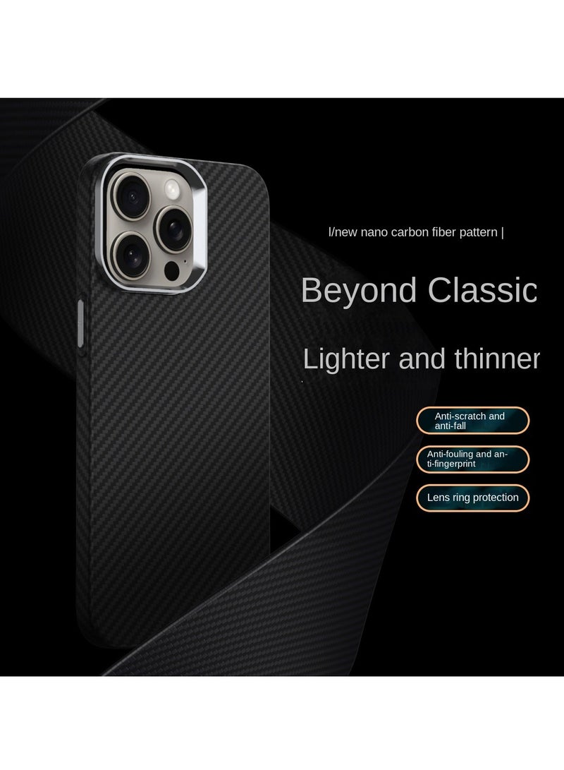 general Carbon Fiber Raised Case for iPhone 15ProMax/15Pro/15Plus/15, Magnetic Wireless Charging Case Upgraded Protection Design Metal Lens Phone Case - Image 3