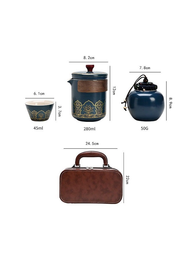 VINNYSEN طقم شاي الكونغ فو الخزفي، طقم شاي صيني محمول للسفر مع إبريق شاي وعلبة شاي 3 أكواب وحقيبة سفر مناسبة للسفر والمنزل والمكتب في الهواء الطلق - Image 2