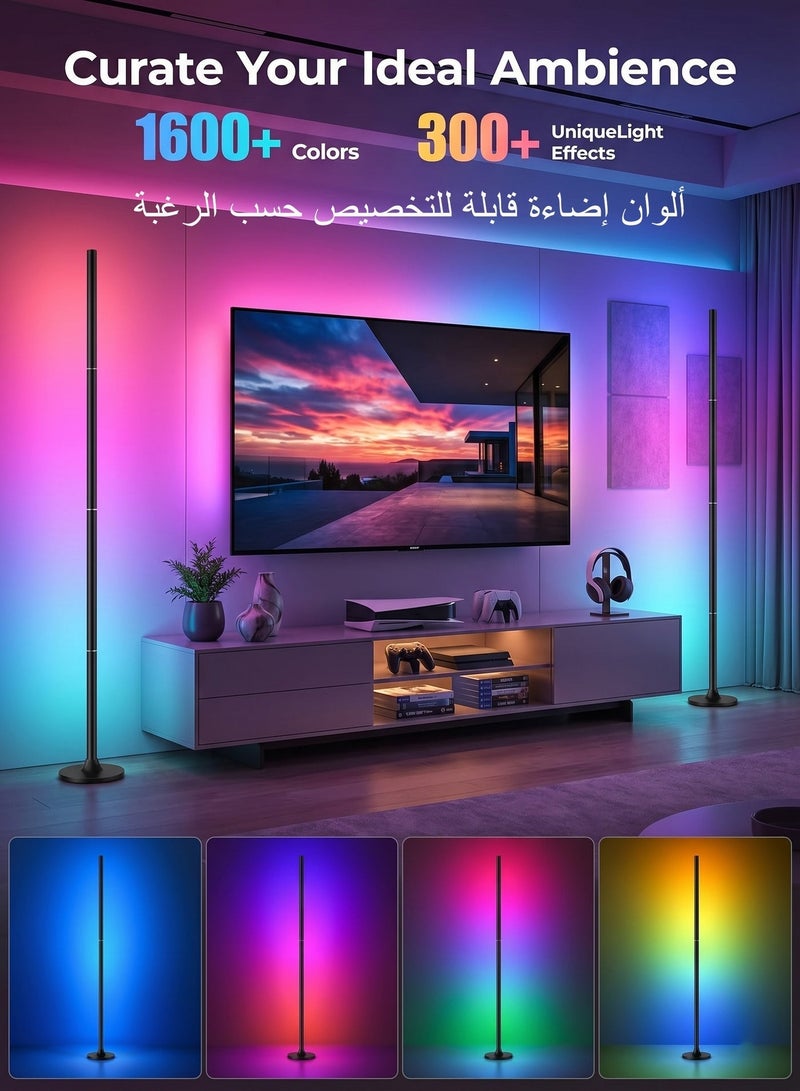 مصباح زاوية أرضي ليد، مصباح زاوية ذكي بإضاءة RGB مع تطبيق وجهاز تحكم عن بعد | مزامنة الموسيقى، 16 مليون لون وأكثر من 68 مشهداً، إعداد المؤقت، إضاءة محيطية، مصابيح أرضية لغرفة النوم والمعيشة وغرفة الألعاب - Image 2