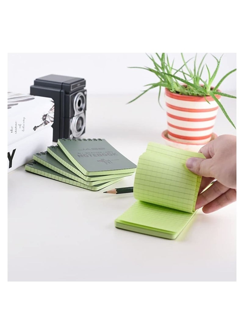 SYOSI - 5 Packs All Weather Shower Waterproof Notebook, Pocket Size Tactical Notepad Top Spiral Memo Notes Green Grid Paper Eye Protection for Outdoor Activities Recording 3.2 x 5.5 in - Image 1