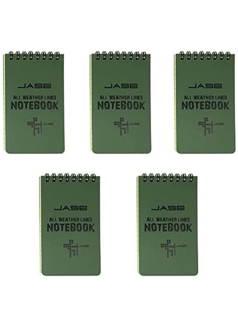 SYOSI - 5 Packs All Weather Shower Waterproof Notebook, Pocket Size Tactical Notepad Top Spiral Memo Notes Green Grid Paper Eye Protection for Outdoor Activities Recording 3.2 x 5.5 in - Image 1