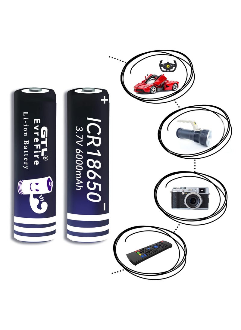 Generic - 6000mAh 18650 3.7V Button Top Battery High-capacity ICR18650 Lithium-Ion Rechargeable Battery for Headlight Flashlight Charging - Image 1