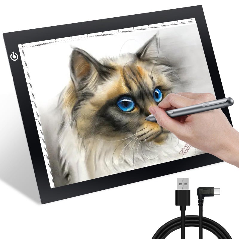 KIVOTAC 9x12 Inch LED Light Pad UltraThin USB Powered Bright Light up Box Adjustable Light Table for Drawing Weeding Vinyl Diamond Art Sketching Tracing and Animation