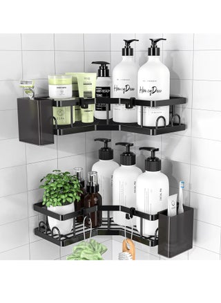2 Pack Removable Rustproof No Drilling Metal Home Corner Shower Storage Caddy, Bathroom Storage Organizer Rack, Floating Corner Storage Shelve with 4 Hooks & 2 Toothpaste Holders - pzsku/Z3E4F5AE7E82174DD9BCCZ/45/_/1725938782/f54f11f6-77cd-43d1-9785-a0182601f62d
