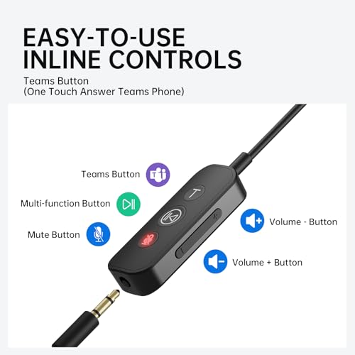 EKSA H8 USB Headset with Microphone for Work, Stereo Wired Computer Headphones with Mic Noise Cancelling, in Line Controls, 3.5mm Jack USB-C/A Over-Ear Headset for PC Laptop Office Call Center Teams - Image 4