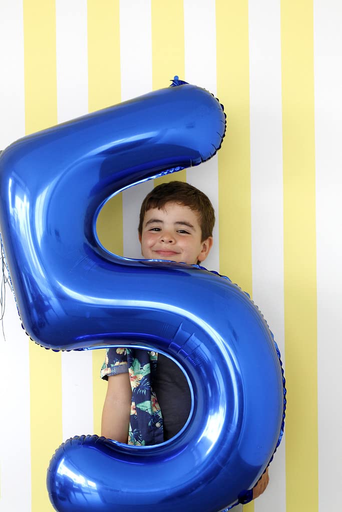 Mluchee 5 Balloon Numbers 40 Inch Blue Birthday Decorations for 5th Boys Girls, Self Inflating Big Navy Number Balloons for 15 25 35 50 Women Men Graduation Party Decor Supplies - Image 2