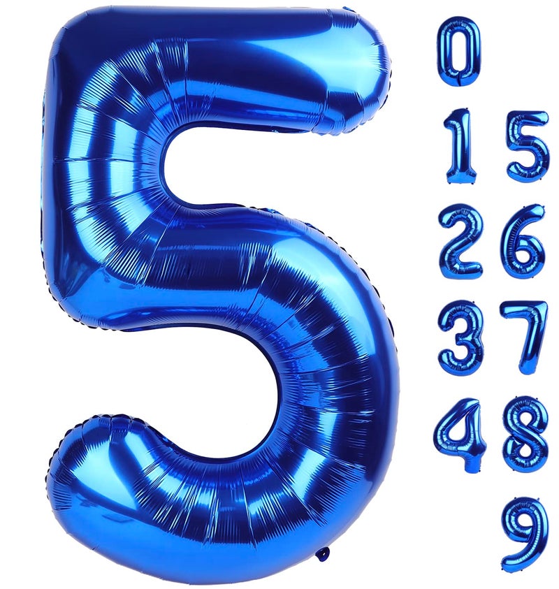 Mluchee 5 Balloon Numbers 40 Inch Blue Birthday Decorations for 5th Boys Girls, Self Inflating Big Navy Number Balloons for 15 25 35 50 Women Men Graduation Party Decor Supplies - Image 1