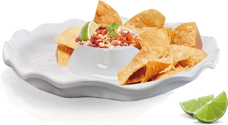 UP UPware Melamine Chip and Dip 16 Inch Serving Platter for Appetizers Chips Cheese Dessert Salad BPAFree Dishwasher Safe Chip  Dip Platter White - Image 3