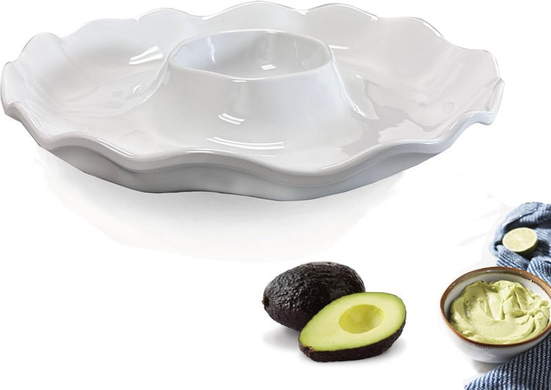 UP UPware Melamine Chip and Dip 16 Inch Serving Platter for Appetizers Chips Cheese Dessert Salad BPAFree Dishwasher Safe Chip  Dip Platter White - Image 5