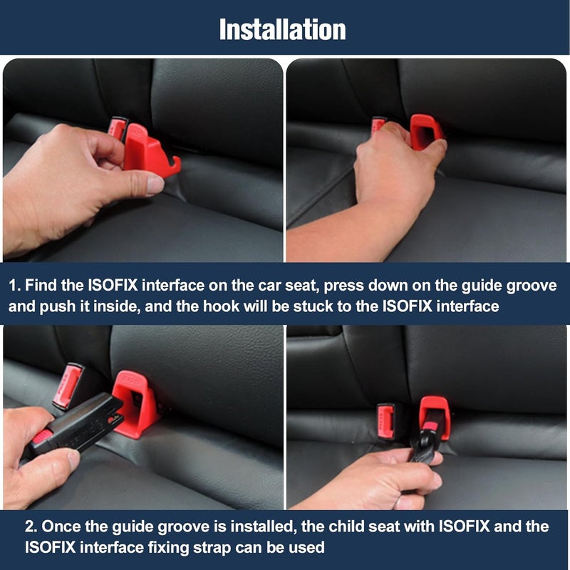 دليل تثبيت حزام واجهة ISOFIX، قطعتان من دليل تثبيت مشبك واجهة ISOFIX لمقعد السيارة، أخدود تثبيت ثابت، موصل حامل مقعد السيارة، أحمر صلب ومقاوم للتشوه - Image 4