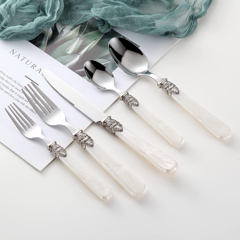 CATHYLIN 20 pieces Stainless Steel Vintage Flatware Sets With White Hanld,Silverware Set For 4,Dishware Safe(20, White) - Image 3