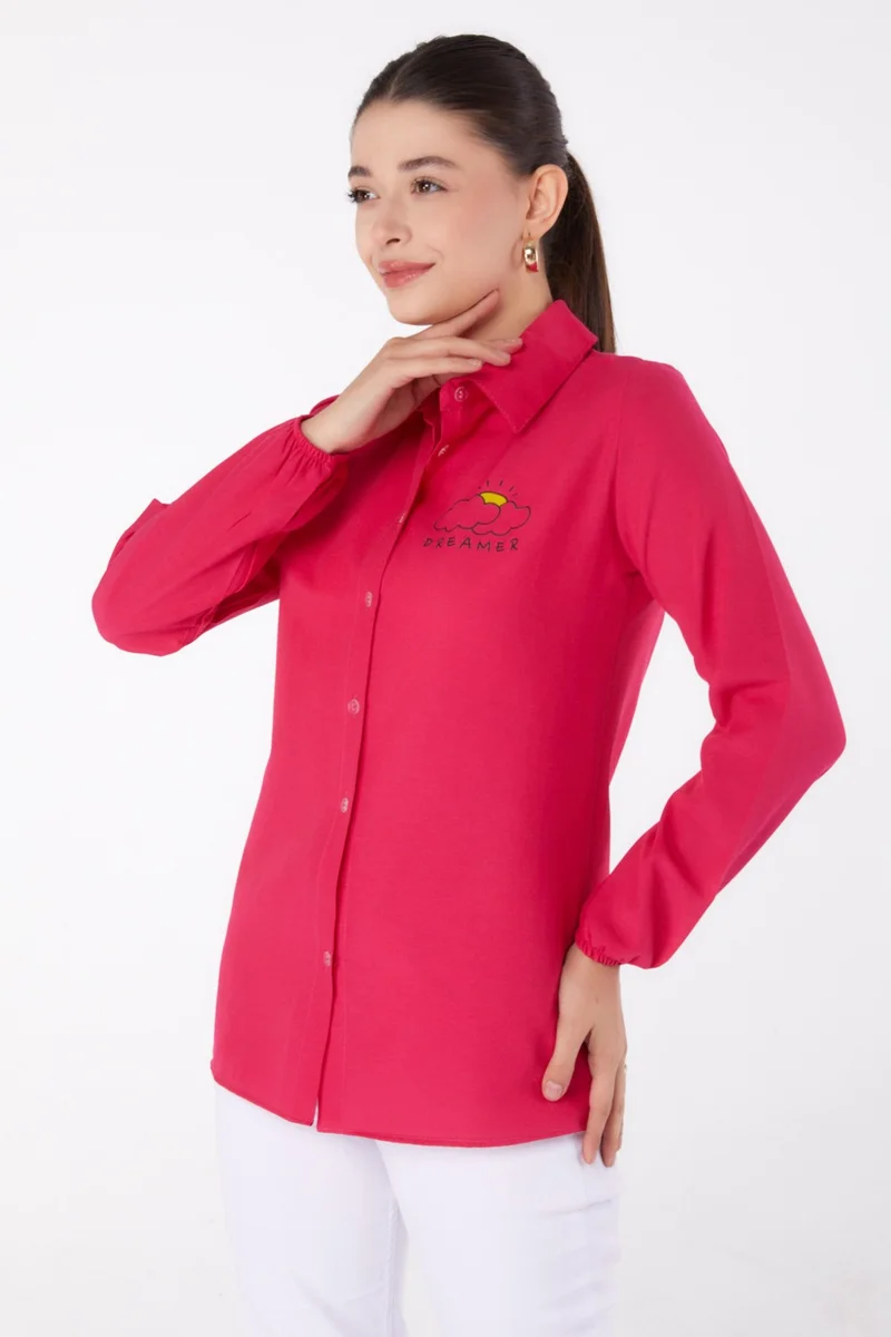 Tofisa Plain Shirt Collar Women's Fuchsia Printed Shirt - 13342