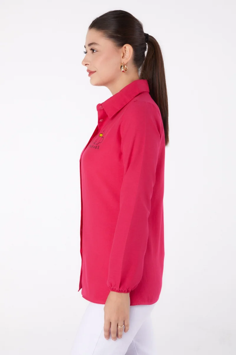 Tofisa Plain Shirt Collar Women's Fuchsia Printed Shirt - 13342