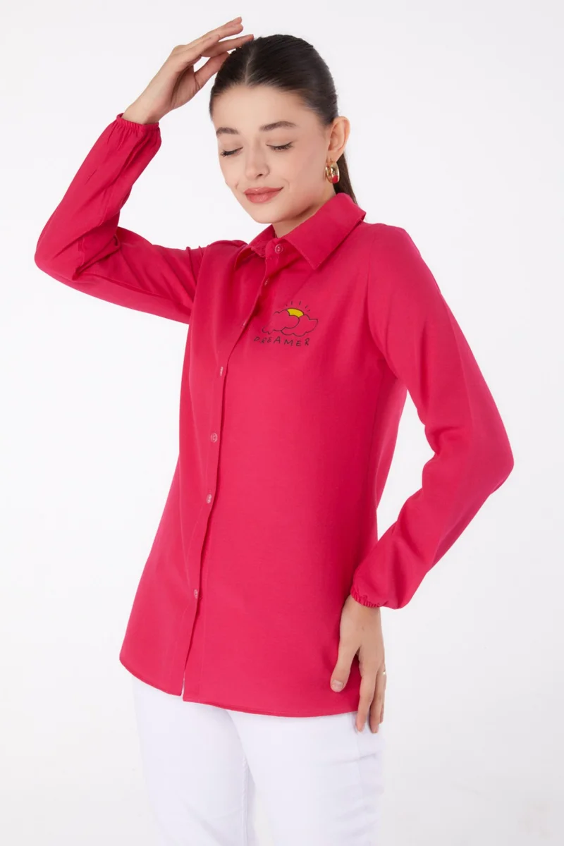 Tofisa Plain Shirt Collar Women's Fuchsia Printed Shirt - 13342