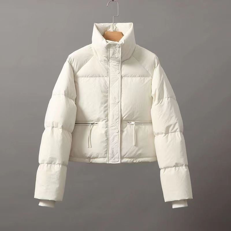 Thickened Cotton Coat Womens Cropped Versatile Korean Style Stand Collar Puffer Jacket Trendy Winter Warm Comfortable Outerwear Mocha Brown