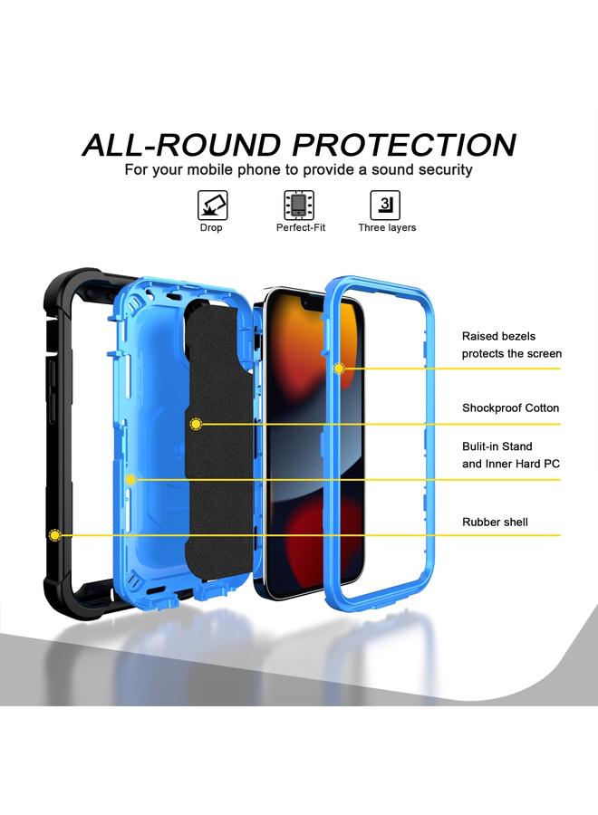 زبون جراب لهاتف iPhone 13 PC + جراب مطاطي مقاوم للصدمات بثلاث طبقات مع حامل دوار - Image 3