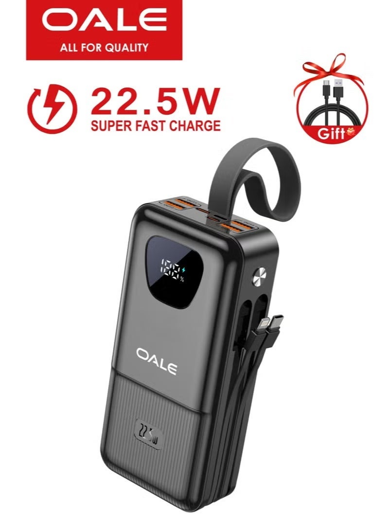 OALE 30000mAh Power Bank, 22.5W Fast Charging, Built-in Type-C & Lightning Cables, Multiple USB Outputs, Flashlight - Image 3