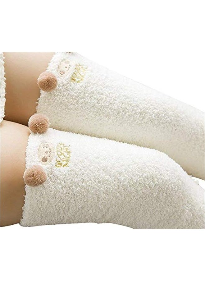 Generic - Womens Over Knee High Fuzzy Socks Cute Cartoon Thigh High Stockings Warm Stripe Leg Warmers - Image 1