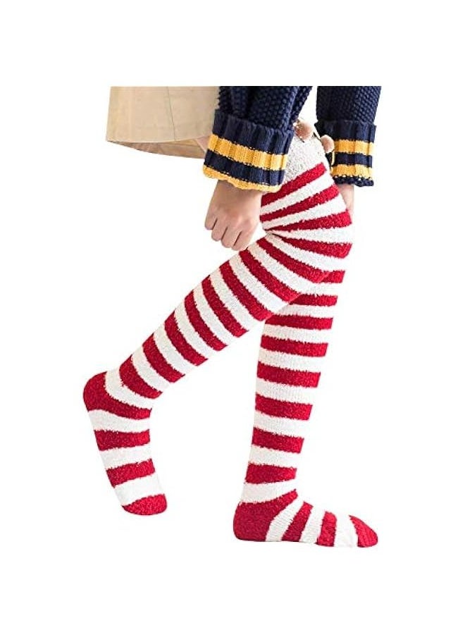 Generic - Womens Over Knee High Fuzzy Socks Cute Cartoon Thigh High Stockings Warm Stripe Leg Warmers - Image 1