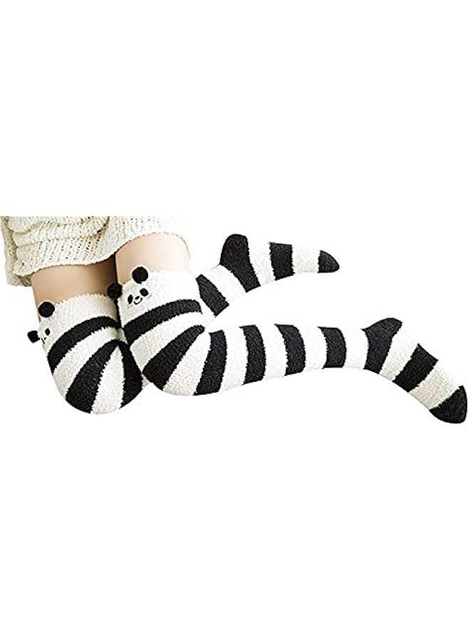 Generic - Womens Over Knee High Fuzzy Socks Cute Cartoon Thigh High Stockings Warm Stripe Leg Warmers - Image 1