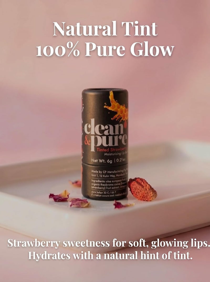 Clean & Pure Tinted Strawberry Lip Balm – 100% Natural, Enriched with Strawberry, Moisturizes & Repairs Dry Lips, 6g - Image 1
