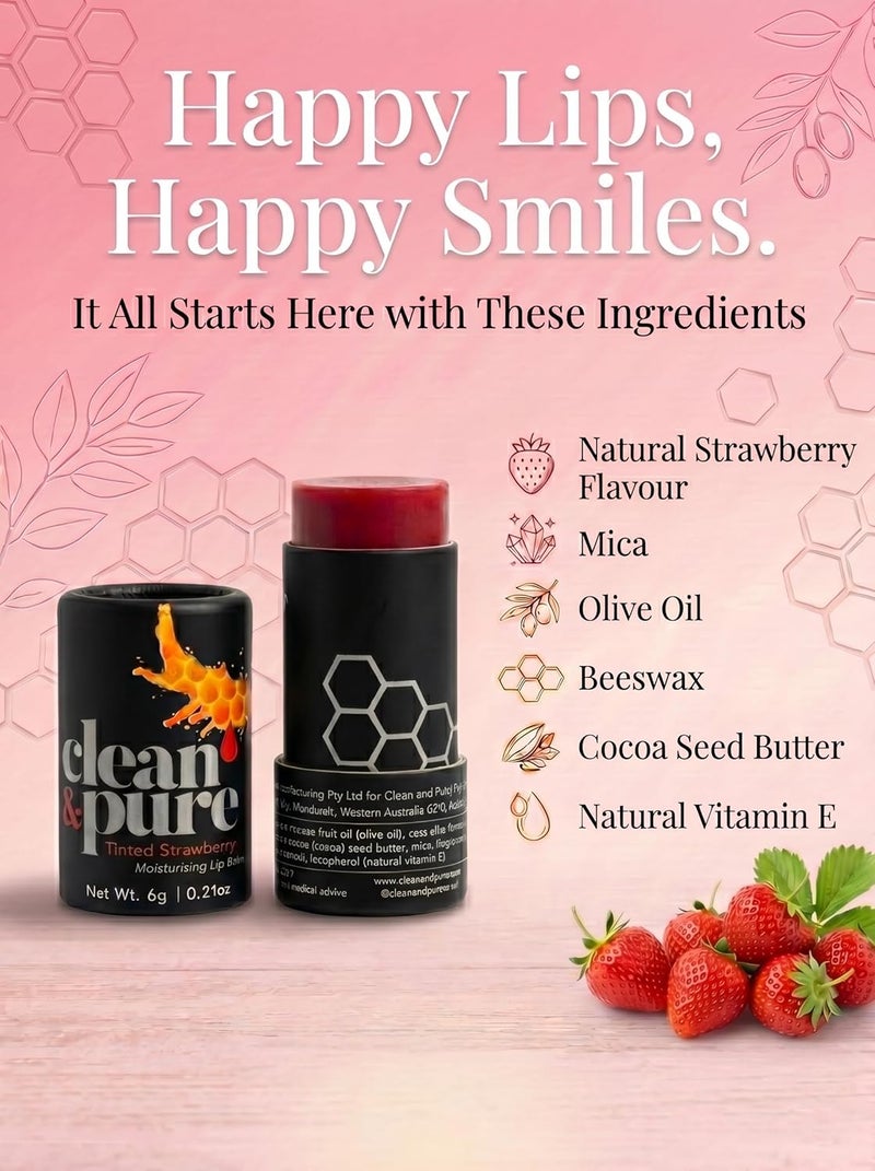 Clean & Pure Tinted Strawberry Lip Balm – 100% Natural, Enriched with Strawberry, Moisturizes & Repairs Dry Lips, 6g - Image 2