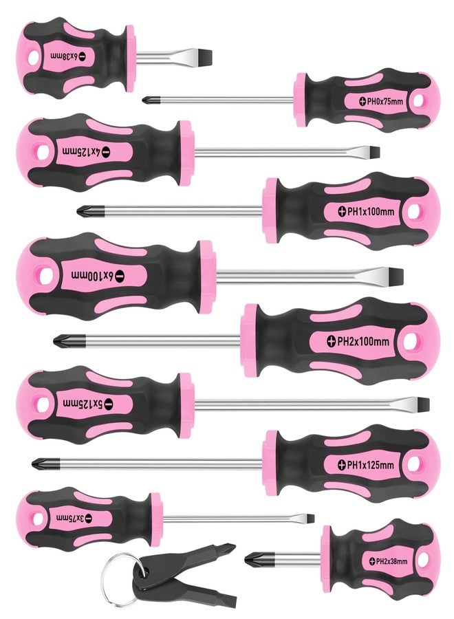 Amartisan 10-Piece Magnetic Screwdrivers Set, 5 Phillips and 5 Slotted Tips Professional Cushion Grip Screwdriver Set 2pcs Portable Multifunction Key Mini Screwdriver (Pink) - Image 1