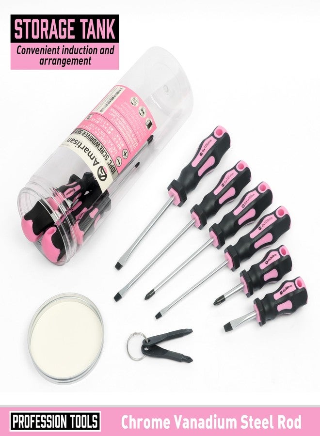 Amartisan 10-Piece Magnetic Screwdrivers Set, 5 Phillips and 5 Slotted Tips Professional Cushion Grip Screwdriver Set 2pcs Portable Multifunction Key Mini Screwdriver (Pink) - Image 3