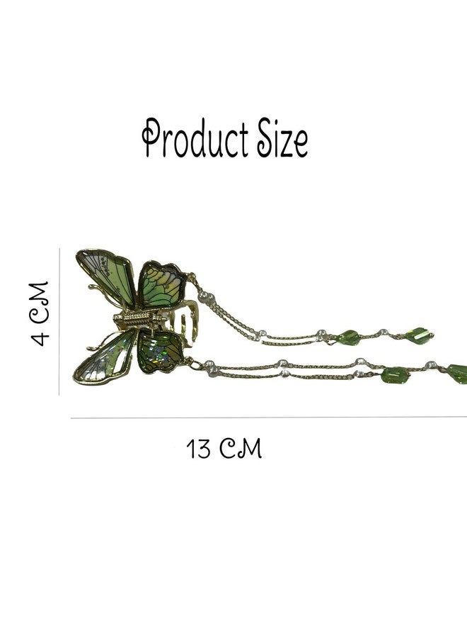 FICTIOUS Sparkly Rhinestone Butterfly Hair Claw with Tassel - Stylish Green 3D Hair Clip for Wedding, Prom & Everyday Use - Image 4