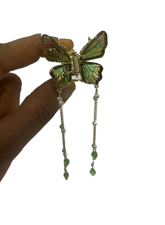 FICTIOUS Sparkly Rhinestone Butterfly Hair Claw with Tassel - Stylish Green 3D Hair Clip for Wedding, Prom & Everyday Use - Image 5