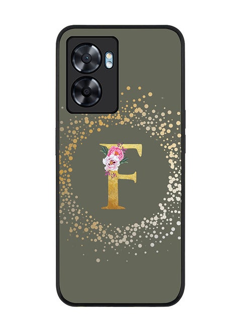 Rugged Black edge case for Oppo A57 Slim fit Soft Case Flexible Rubber Edges TPU Gel Thin Cover - Custom Monogram Initial Letter Floral Pattern Alphabet - F (Olive Green)