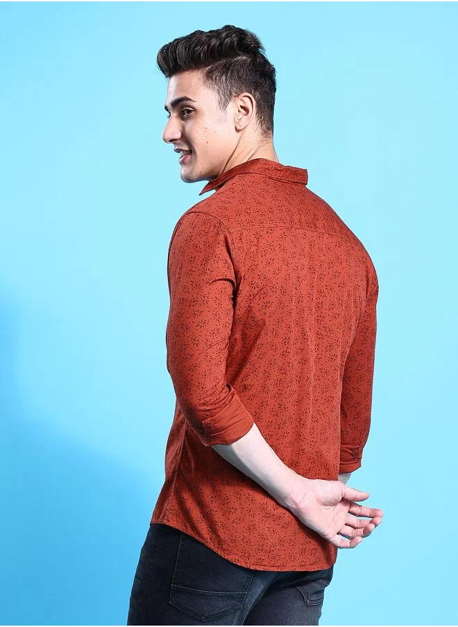 The Indian Garage Co Men Slim Fit Abstract Printed Full Sleeves Spread Collar Casual Shirt