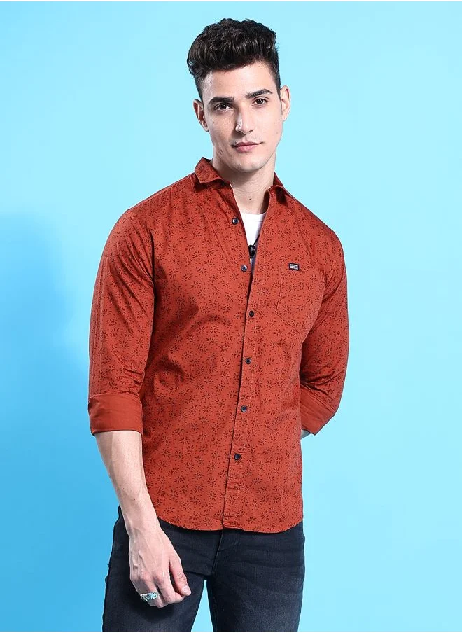 The Indian Garage Co Men Slim Fit Abstract Printed Full Sleeves Spread Collar Casual Shirt