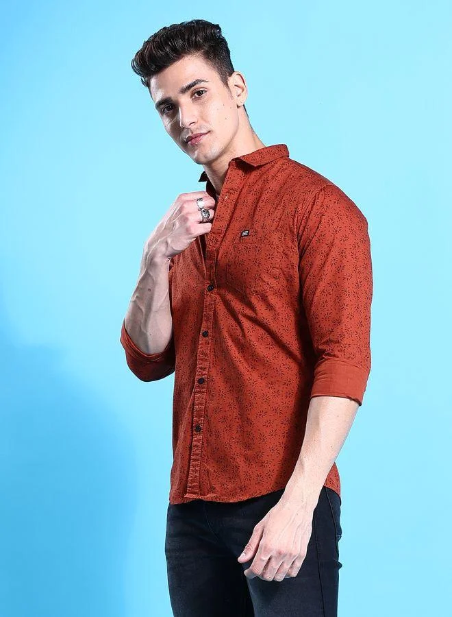 The Indian Garage Co Men Slim Fit Abstract Printed Full Sleeves Spread Collar Casual Shirt