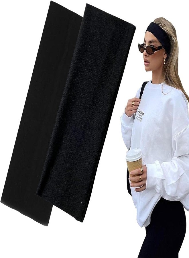 جلاميو عصابة رأس مرنة قابلة للتعديل من Glamyou للنساء والفتيات والأطفال والأولاد والرجال والمراهقين، مناسبة للرياضة، والعناية بالبشرة، والمكياج، واليوغا، والتنظيف، والرياضة، والمنتجعات الصحية، والتمارين الرياضية، والجري، والاستخدام اليومي، عبوة من قطعتين، لون أسود - Image 1