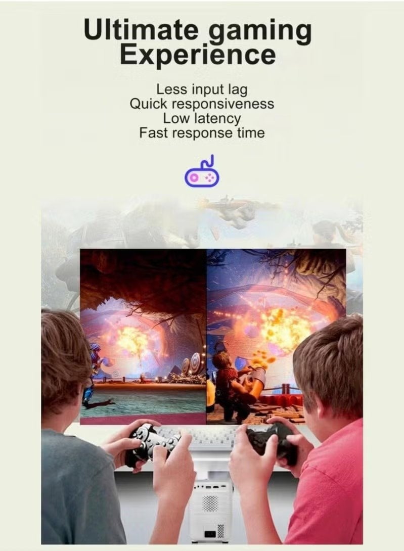 Rock Pow Video Game Projector with Dual Wireless Controllers Android 9.0 WiFi 2.4G 5G Screen Mirroring HDMI USB Audio 4K Supported 1080P Native Resolution 3GB RAM 64GB Storage Home Theater Gaming Projector White - Image 3