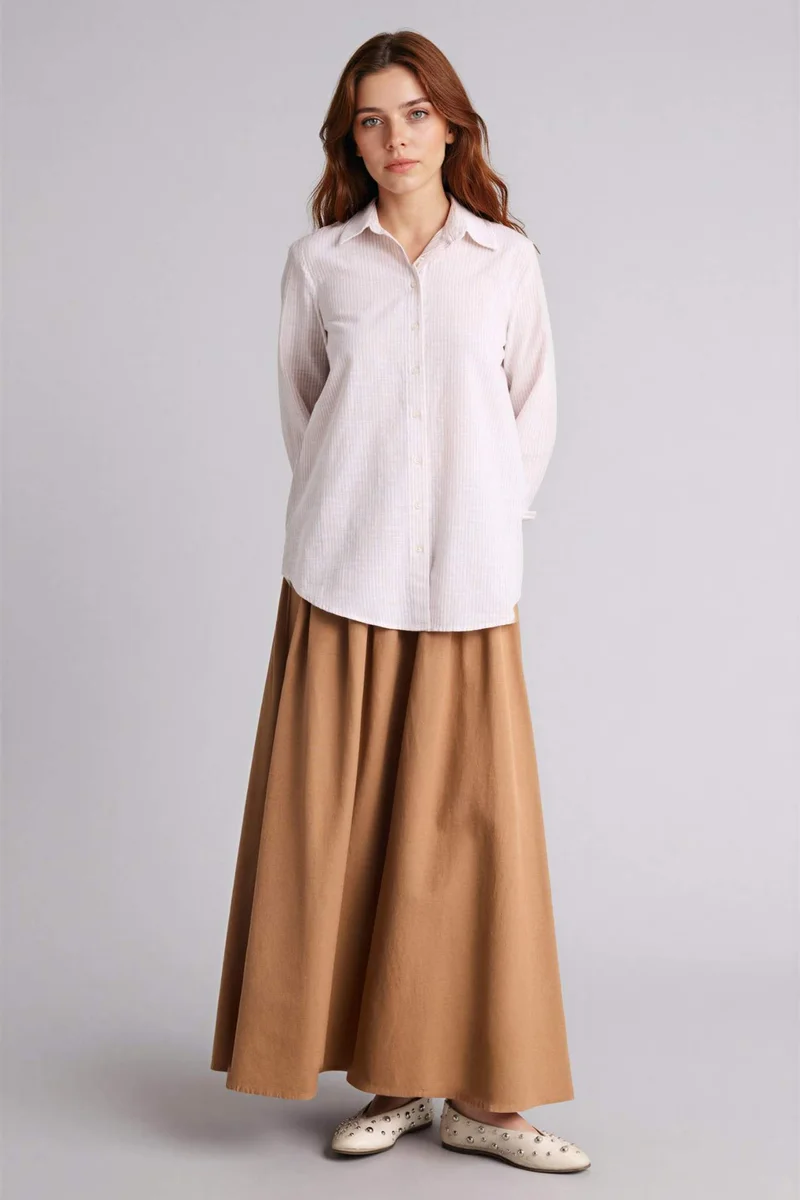 ديفاكتو A Cut Linen Blended Maxi Skirt