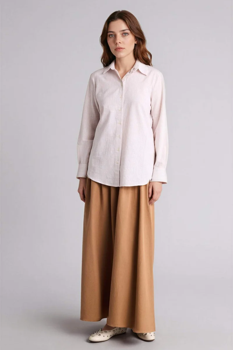 ديفاكتو A Cut Linen Blended Maxi Skirt