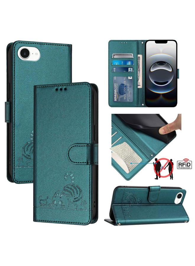 erorex Case For iPhone 16e Cat Rat Embossed Pattern RFID Leather Phone Case with Lanyard - Image 1