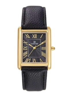 ANEMAR MAN Men's waterproof leather watch with high quality, black strap and black and gold dial 