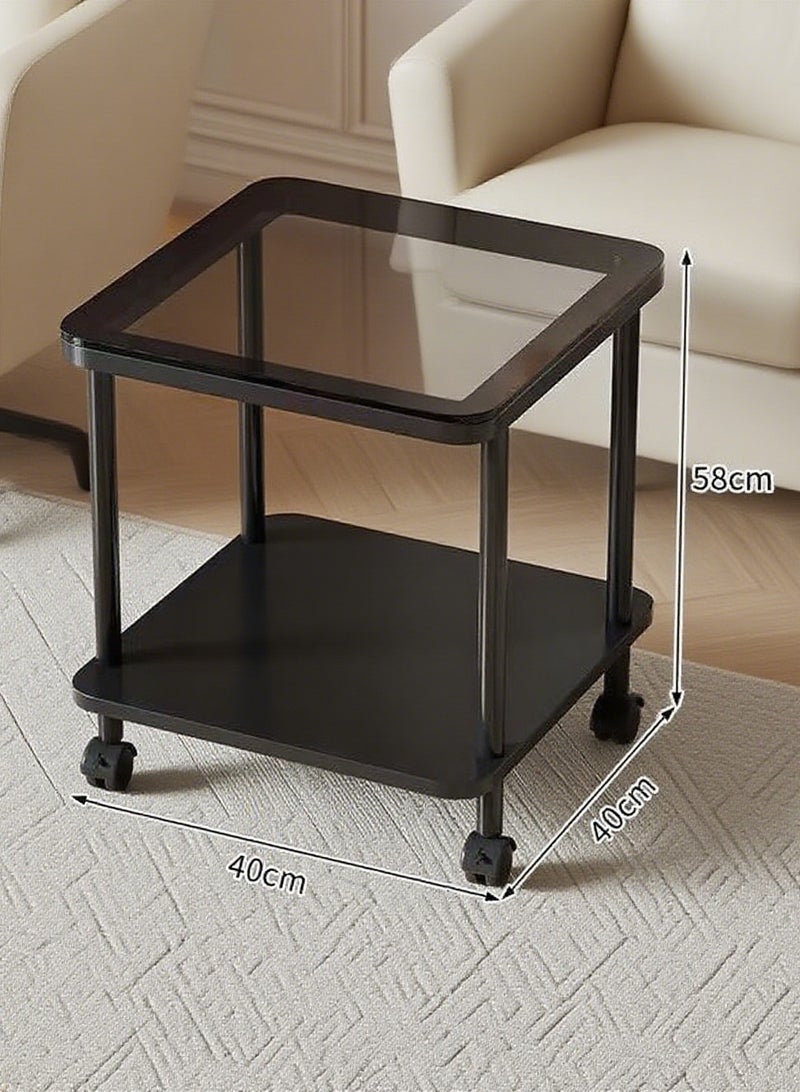 والالا طاولة جانبية حديثة من الزجاج للأريكة، طاولة جانبية صغيرة متنقلة، طاولة جانبية لغرفة المعيشة، طاولة جانبية من طبقتين بإطار معدني لغرفة المعيشة، غرفة النوم، المساحات الصغيرة، 40 × 40 × 58 سم - Image 3
