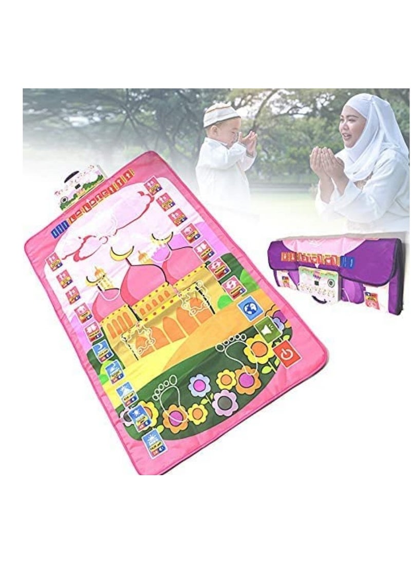 XICEN - Kids Electronic Prayer Rug Educational Learning Interactive Pray Mat Muslim Islamic Praying Rug with Music Speaker Pink Color Size 110x70cm - Image 1