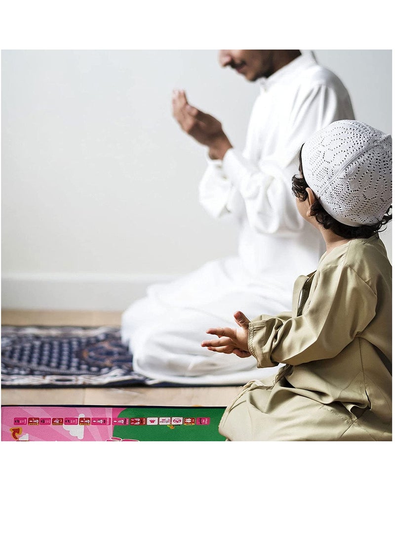 XICEN - Kids Electronic Prayer Rug Educational Learning Interactive Pray Mat Muslim Islamic Praying Rug with Music Speaker Pink Color Size 110x70cm - Image 1