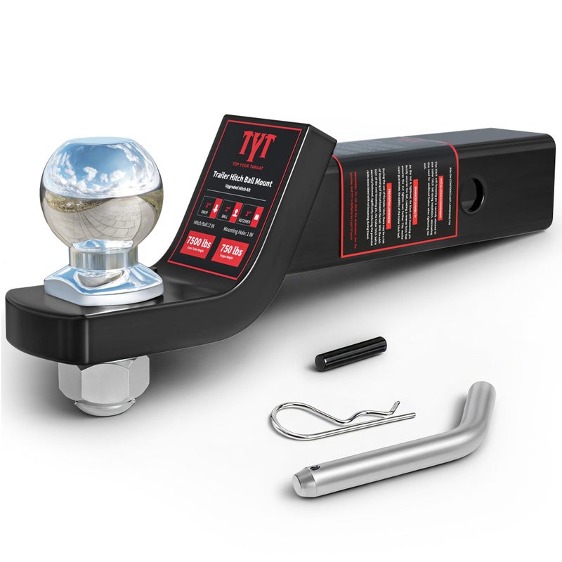 TYT Trailer Hitch Ball Mount with 2 Inch Ball Pin Fits 2 Inch Receiver 7500lbs 2 Inch Drop Upgraded Hitch Kit Black with AntiRattle Pin