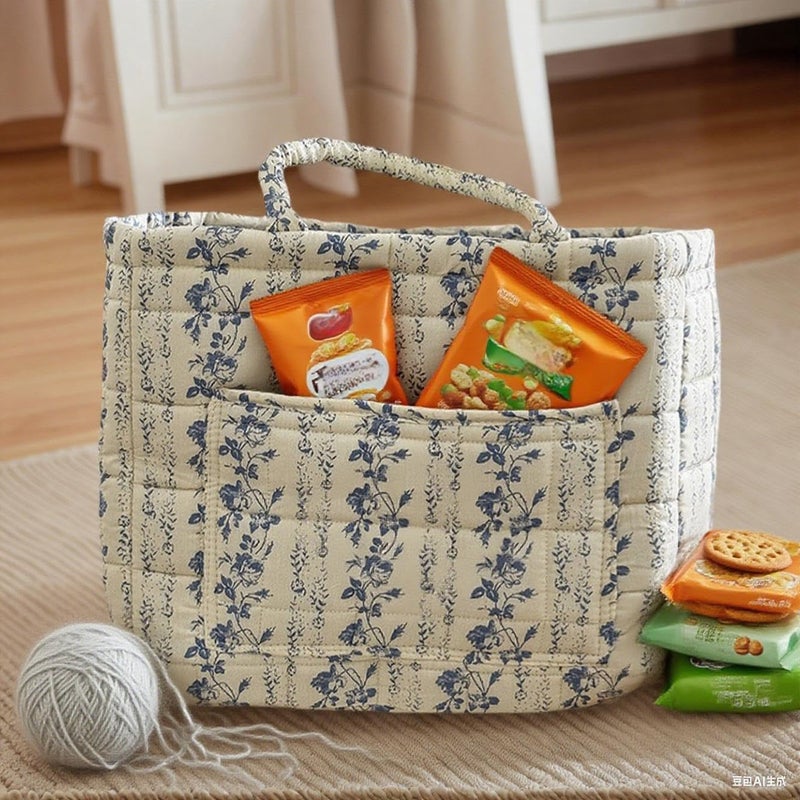ANKICK Storage Basket Boho Fabric Large Collapsible Floral Laundry Nursery Hamper Portable Folding Storage for Clothes Toys (Vine-Blue C) - Image 1